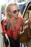 Britney Spears showing cleavage in pink top - shopping at Sunset Plaza in West Hollywood