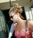 Britney Spears showing cleavage in pink top - shopping at Sunset Plaza in West Hollywood